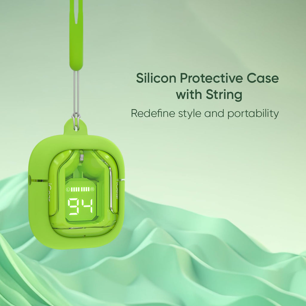 Crystal Wireless Earbuds, 30 Hrs+ Playtime, Transparent Charging Case and LED Digital Display, 14mm Drivers, ENC Noise Cancelling, Touch Control, Google Assistant and Siri Support